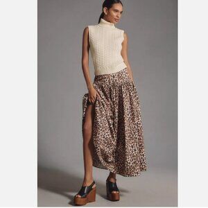 Anthropologie Mare Mare Basque-Waist Maxi Skirt Leopard Animal Print S NWT